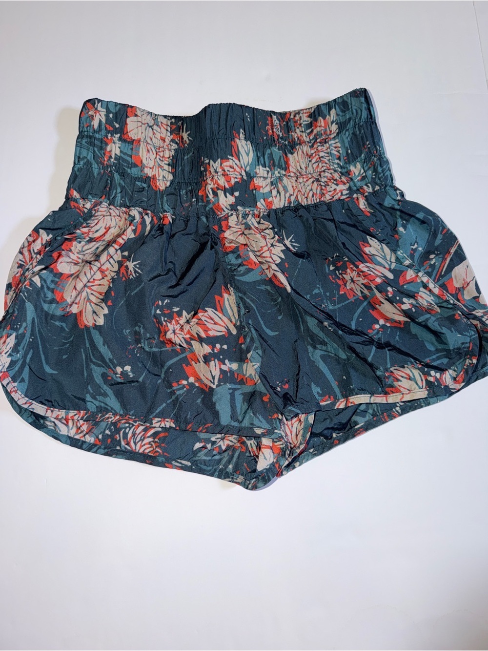 Free People Movement High-Waist Floral Run Shorts in Teal Size Medium